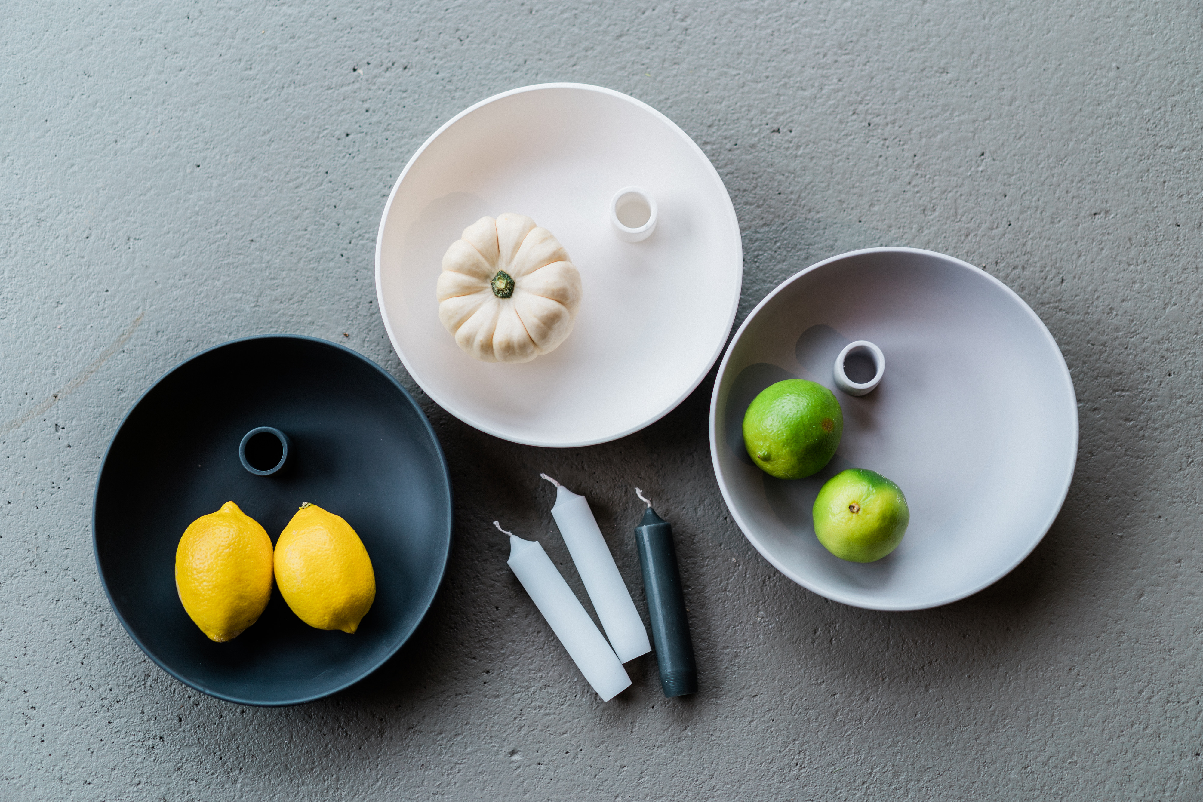 Arrangement 3 Teller mit Limetten und Zitronen